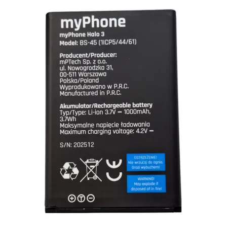 Oryginalna Bateria BS-45 MYPHONE HALO 3
