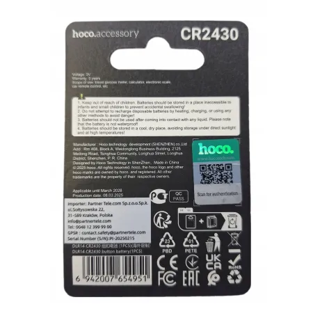 NOWA BATERIA HOCO CR2430 LITOWA DLR14