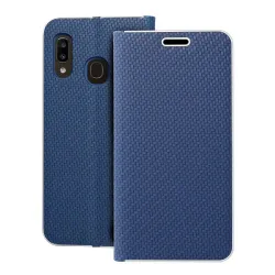Etui z klapką na Samsung A20e Luna Book Carbon niebieskie