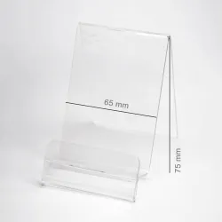 Podstawka Pionowa Plexi / Stojak na telefon z Zakładką na Cenę (Smartfon) szer. 65 mm