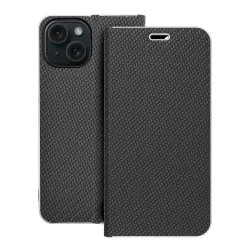 Etui z klapką na iPhone 15 Luna Book Carbon czarne