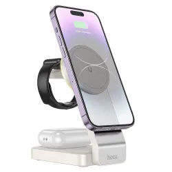 Ładowarka indukcyjna Hoco 3w1 15W zgodna z MagSafe CQ3 biała