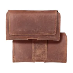 Etui na telefon skórzane na pasek poziome do iPhone 12 MINI / 13 MINI / Samsung A40 / S8 / Xiaomi 12 / Redmi 5A Royal Crazy Horse rozmiar M brązowe