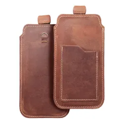 Etui wsuwane na telefon skórzane wsuwka z pull-up Royal do iPhone 6 / 7 / 8 Crazy Horse rozmiar L brązowe