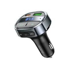 Ładowarka samochodowa Hoco USB A + USB C PD QC3.0 5A 30W z wyświetlaczem + transmiter FM BT E70 czarny