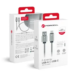 Kabel USB-A do USB-C Forcell F-Energy QC3.0 66W Metal 1 m C234 srebrny
