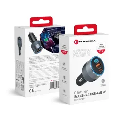 Ładowarka samochodowa Forcell F-Energy Alu 2 x USB C + USB A QC4.0 PD SFC2.0 3A 85W szara