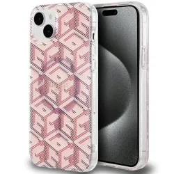 GUESS futerał do IPHONE 15 kompatybilny z MagSafe GUHMP15SHGCUSTGP (IML GCUBE) różowy