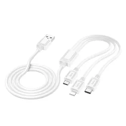 Kabel 3w1 USB A do Lightning / Micro USB / USB C Hoco 2A 1 m X74 biały