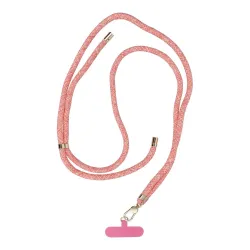 Smycz do telefonu, Zawieszka do telefonu - SWING (8mm) z regulacją długości / długość sznura 165cm (max 82,5cm w pętli) / na ramię lub szyję - różowo