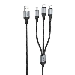 Kabel 3w1 USB A do Lightning / Micro USB / USB C Hoco 2,4A 1 m X102 czarny