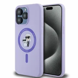 KARL LAGERFELD futerał do IPHONE 15 Pro Max kompatybilny z MagSafe KLHMP15XSCMKCRHU (Silicone KC Body Ring) fioletowy