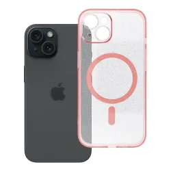 Etui na iPhone 15 Clear Mag Cover - Glitter (Str / Camera Protection) zgodne z MagSafe różowe glitter