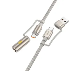 Kabel All-in-one USB A / USB C do USB C / Zapalniczka samochodowa Hoco 3A 60W 1,2 m U138 szary
