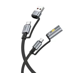 Kabel All-in-one USB A / USB C do USB C / zapalniczka samochodowa Hoco 3A 60W 1,2 m U138 czarny