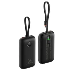 Powerbank Veger K1 (W1188) PD QC3.0 35W 10000 mAh z wbudowanymi kablami USB C / Lightning czarny