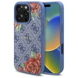GUESS futerał do IPHONE 16 Pro kompatybilny z MagSafe GUHMP16LP4ROPEMCB (4G Flowers Print) blue