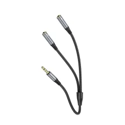 Kabel AUX 2w1 Jack 3,5 mm (męski) do 2 x Jack 3,5 mm (żeński) Hoco 0,25 m UPA21 szary (SC)