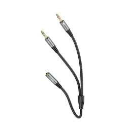 Kabel AUX 2w1 Jack 3,5 mm (żeński) do 2 x Jack 3,5 mm (męski) Hoco 0,25 m UPA21 szary (SC)