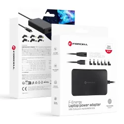 Uniwersalny zasilacz do laptopa 90W Forcell F-Energy USB C + 6 końcówek E856 czarny