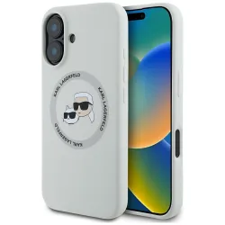 KARL LAGERFELD futerał do IPHONE 16 kompatybilny z MagSafe KLHMP16SSKCHTCE (Silicone KC Heads) beżowy