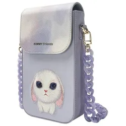 Etui na telefon portfel torebka zewstaw 3w1 Nimmy Big Eyed Pet 2.0 rabbit fioletowe