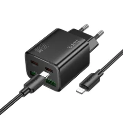 Ładowarka sieciowa do telefonu Hoco 2 x USB C + 2 x USB A QC3.0 PD 3A 20W + kabel USB C do Lightning N55 czarna