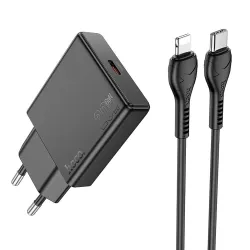 Ładowarka sieciowa do telefonu Hoco Slim USB C QC PD 20W + kabel USB C do Lightning N37 czarna