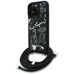 KARL LAGERFELD futerał do IPHONE 16 PRO KLHCP16LPGGRMPCK kompatybilny z MagSafe (CRSSBY Grained PU W/ Pattern & Logo) czarny