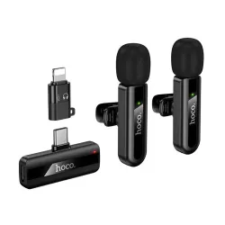 Mikrofon bezprzewodowy podwójny Lightning / USB C Hoco L20A czarny
