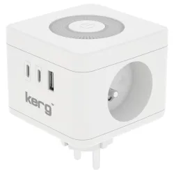 KERG Kostka zasilająca 2-gniazdowa + ładowarka USB-A+USB-C + lampka LED 16A/250V~ Smart biała