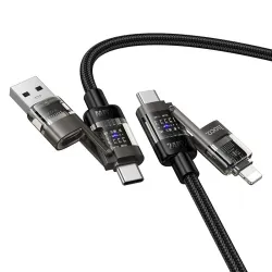 Kabel 4w1 USB A/C do USB C/Lightning Hoco 240W 1,2 m U151 czarny