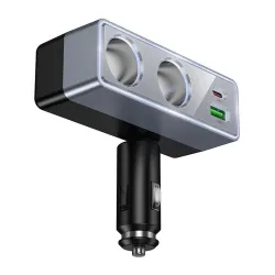 Ładowarka samochodowa Hoco z rozdzielaczem 1xUSB A + 1xUSB C + 2 porty zapalniczki QC3.0 PD max 240W/24V Z65B czarna