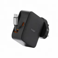 Ładowarka sieciowa X-ONE ChargeGo GaN 65W ze zwijanym kablem USB C i portem typ C - czarna