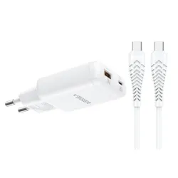 Ładowarka sieciowa do telefonu VEGER USB A + Typ C PD 65W + kabel Typ C do C 100W TR122 biała