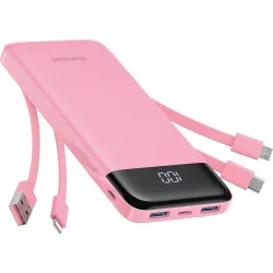 Powerbank 5V 3A 10000 mAh z wbudowanymi kablami USB A / USB C / Lightning / Micro USB Charmast W1148 różowy OINT