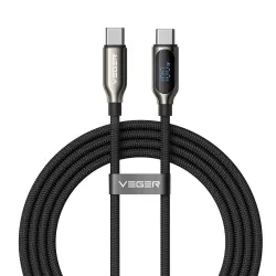 Kabel z wyświetlaczem LED USB C do USB C VEGER PD 5A 100W 1,5 m CC1-XHJ czarny
