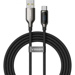 Kabel z wyświetlaczem LED USB A do USB C VEGER PD 3A 66W 1,2 m AC1-XHJ czarny