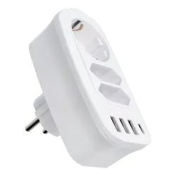 Listwa zasilająca z 3 gniazdami max 16A, portami 3x USB A, 1x typ C E06 biała