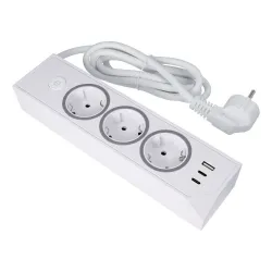 Listwa sieciowa z 3 gniazdami max 3680W portami 1x USB A, 2x typ C 25W z kablem zasilającym 1m5m E59 biała