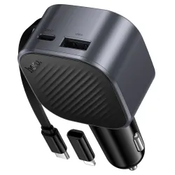 Ładowarka samochodowa Hoco USB A + USB C QC3.0 PD 45W + ze zwijanym kablem USB C Z68 czarna