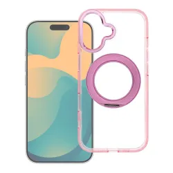 Etui na iPhone 12 Frame Circle Stand zgodne z MagSafe różowe