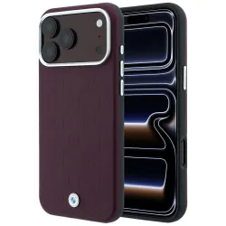 BMW futerał do IPHONE 18 Pro/17 Pro kompatybilny z MagSafe (Sign Deboss Quilted Metal Logo) burgundowy