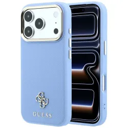 GUESS futerał do IPHONE 18 Pro/17 Pro kompatybilny z MagSafe (Saffiano Small 4G & Classic Logo) jasno niebieski