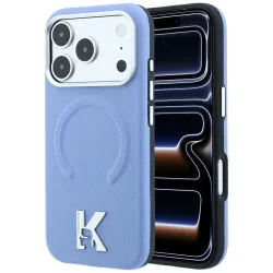 KARL LAGERFELD futerał do IPHONE 18 Pro Max/17 Pro Max kompatybilny z MagSafe (Grained Embossed Ring & Kameo Logo) jasnoniebieski