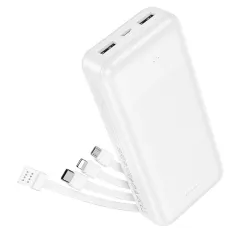 Powerbank Hoco 20000 mAh 2A z czterema wbudowanymi kablami USB A + USB C+ Lightning + Micro USB J163A biały