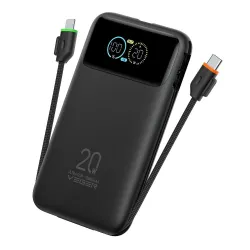 Powerbank Veger Fuerza 10 (W1212B) PD 20W 10000 mAh z wbudowanymi kablami Typ C / Lightning czarny