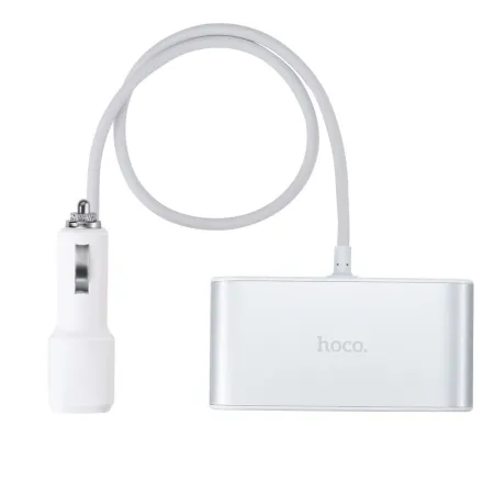 HOCO rozdzielacz samochodowy gniazda zapalniczki 3w1 z wyświetlaczem + 2 x USB A 2,1A Z13 srebrny
