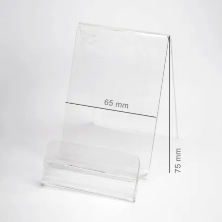 Podstawka Pionowa Plexi / Stojak na telefon z Zakładką na Cenę (Smartfon) szer. 65 mm
