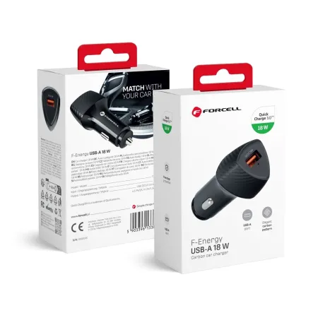 Ładowarka samochodowa Forcell F-Energy Carbon USB A QC3.0 3A 18W CC50-1A czarna